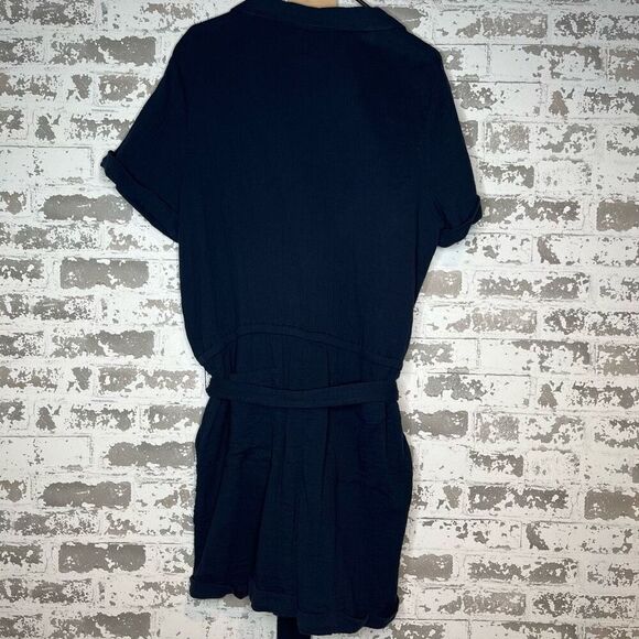 Loft | women navy blue gauzy romper shorts button up - Picture 9 of 12